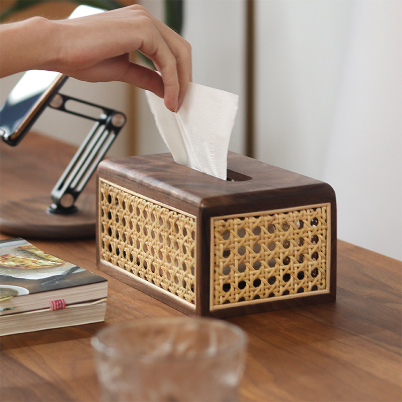 Target Rattan Tissue Box Light Luxury Style Solid Wood Rattan Tissue Box Modern Kameymall-Kameymall
