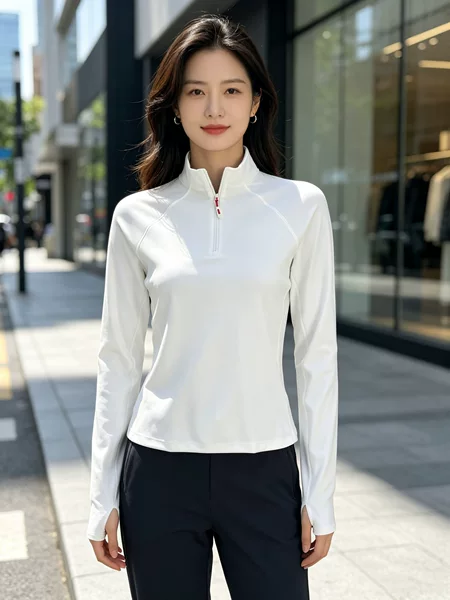 Biyinjia counter equivalent women's casual stand-up collar half-zip outdoor sports everyday versatile long-sleeve T-shirt sweatshirt