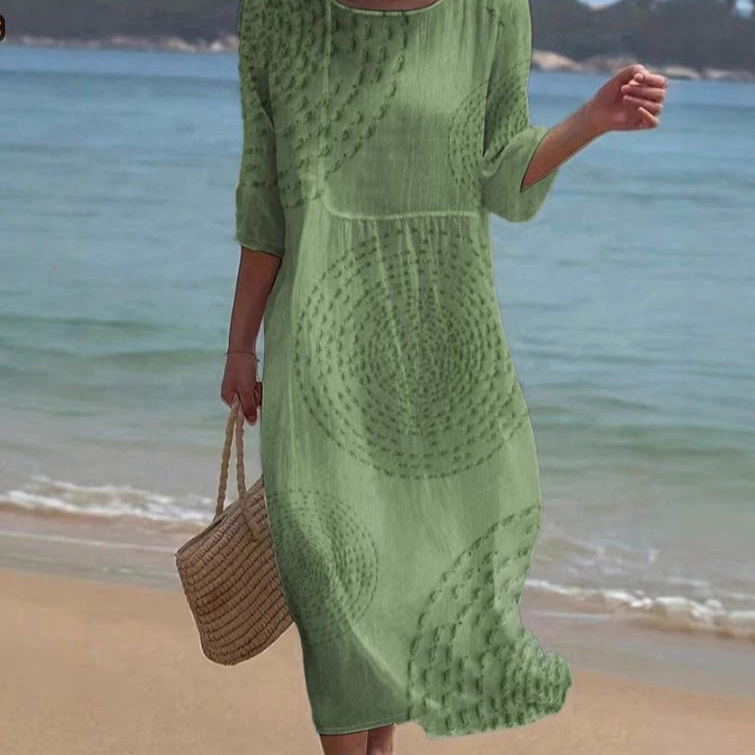 Cross-Border Amazon Independent Site Women's Dress Summer Vacation Beach Wear Three-Quarter Sleeve Dress 3D Printing