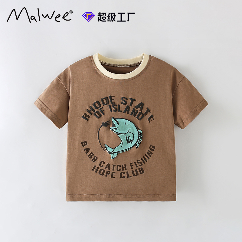 Camiseta de niño malwee transfronteriza de manga corta verano nuevo estilo niños europeos y americanos casual cuello redondo hermoso top estampado