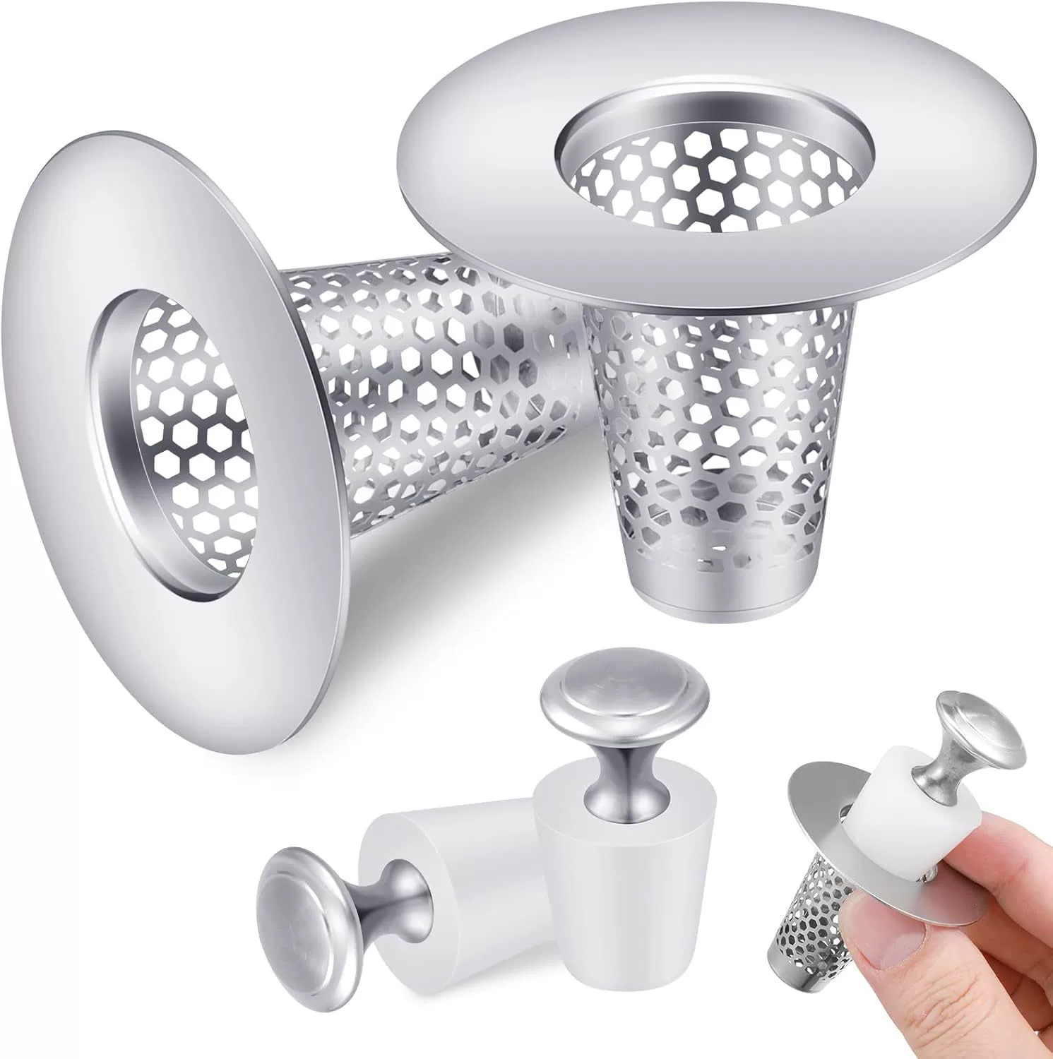 2 шт. фильтр для раковины + 2 шт. силиконовая заглушка для ванной комнаты, кухонная раковина, сливной фильтр с набором заглушек WT03