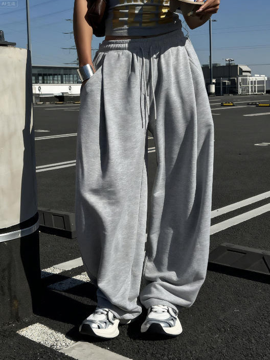 跨境独立站秋冬热卖纯色宽松拖地运动休闲情侣卫裤Sweatpants裤子|undefined