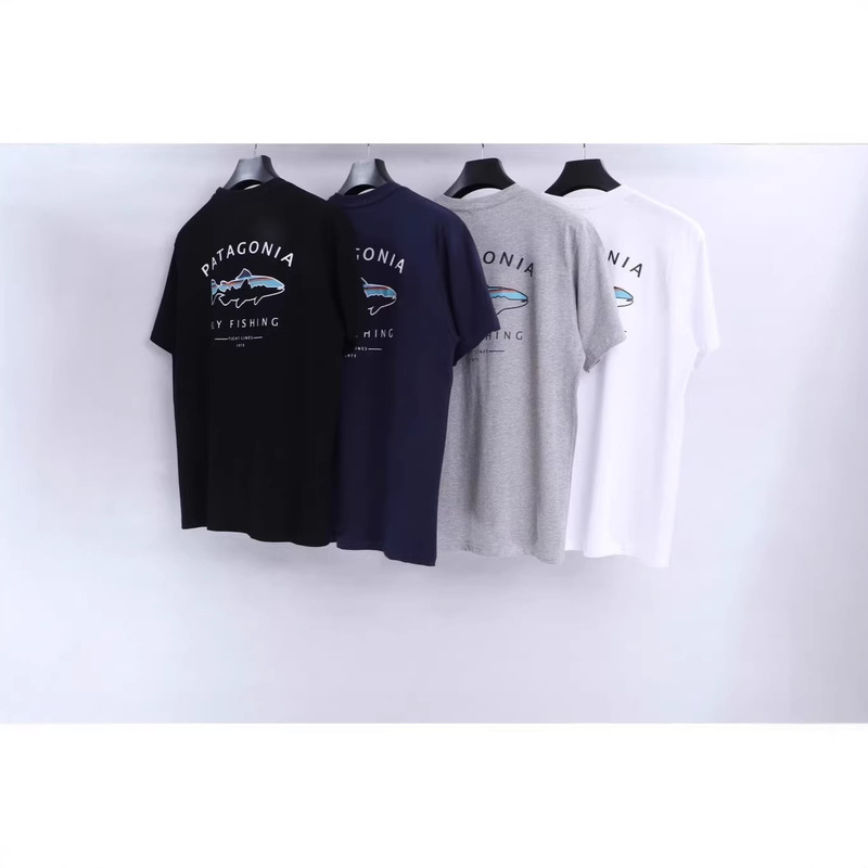 Patagonia Classic Logo Marine Series Shark Round-Neck Short-Sleeved T-Shirt for Men and Women Couples Patagonia Classic Logo Marine Series Shark Round-Neck Short-Sleeved T-Shirt for Men and Women Couples
