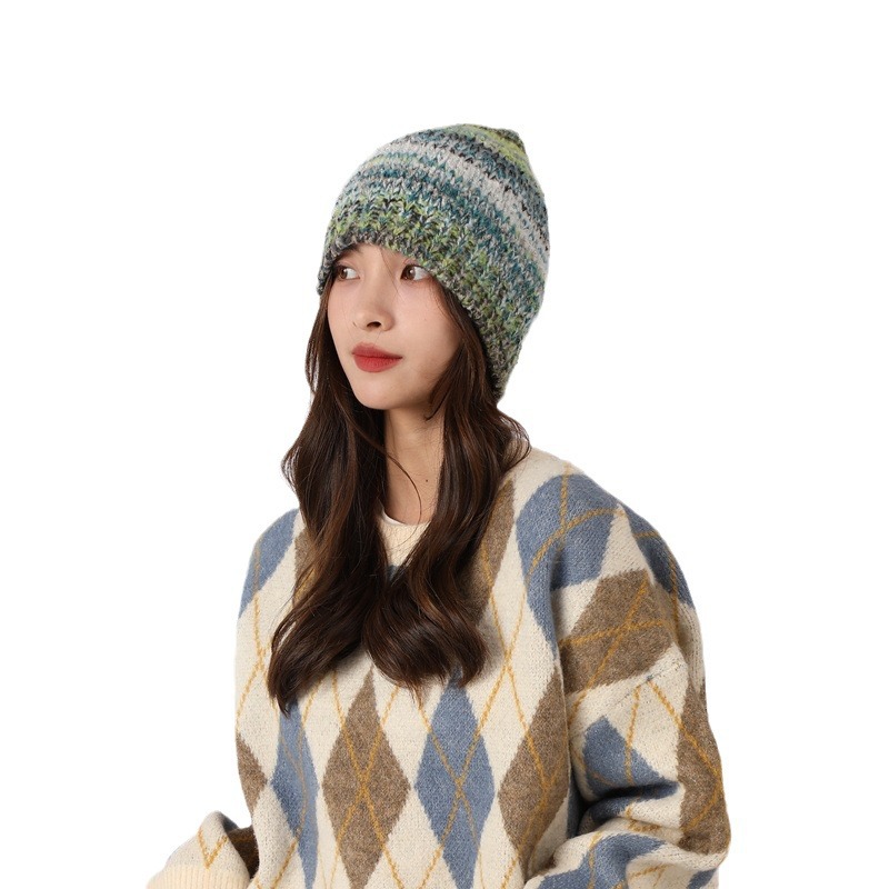 Dopamina Arcobaleno Colore Fatto a Mano per Bambini 2023 Nuovo Autunno/Inverno Lavorato a Maglia Baotou Caldo Freddo Cappello Set_voghion.com