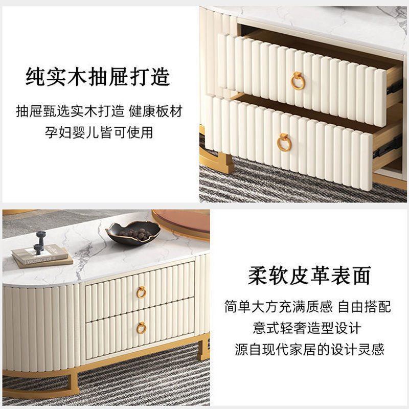 Mesa de centro de pizarra, mueble de TV, lujo ligero, sensación moderna de alta gama, sala de estar para el hogar, combinación de mesa de centro telescópica ovalada, mesa lateral