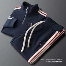 新款时尚侧条纹休闲运动卫衣套装男春秋针织男士卫裤两件套潮梦伟