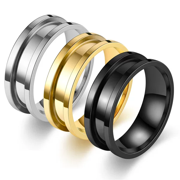 Manufacturer Wholesale Stainless Steel Ring 8mm Beveled Groove European and American Amazon Men's and Women's Fashion Ring Jewelry Plain Ring
