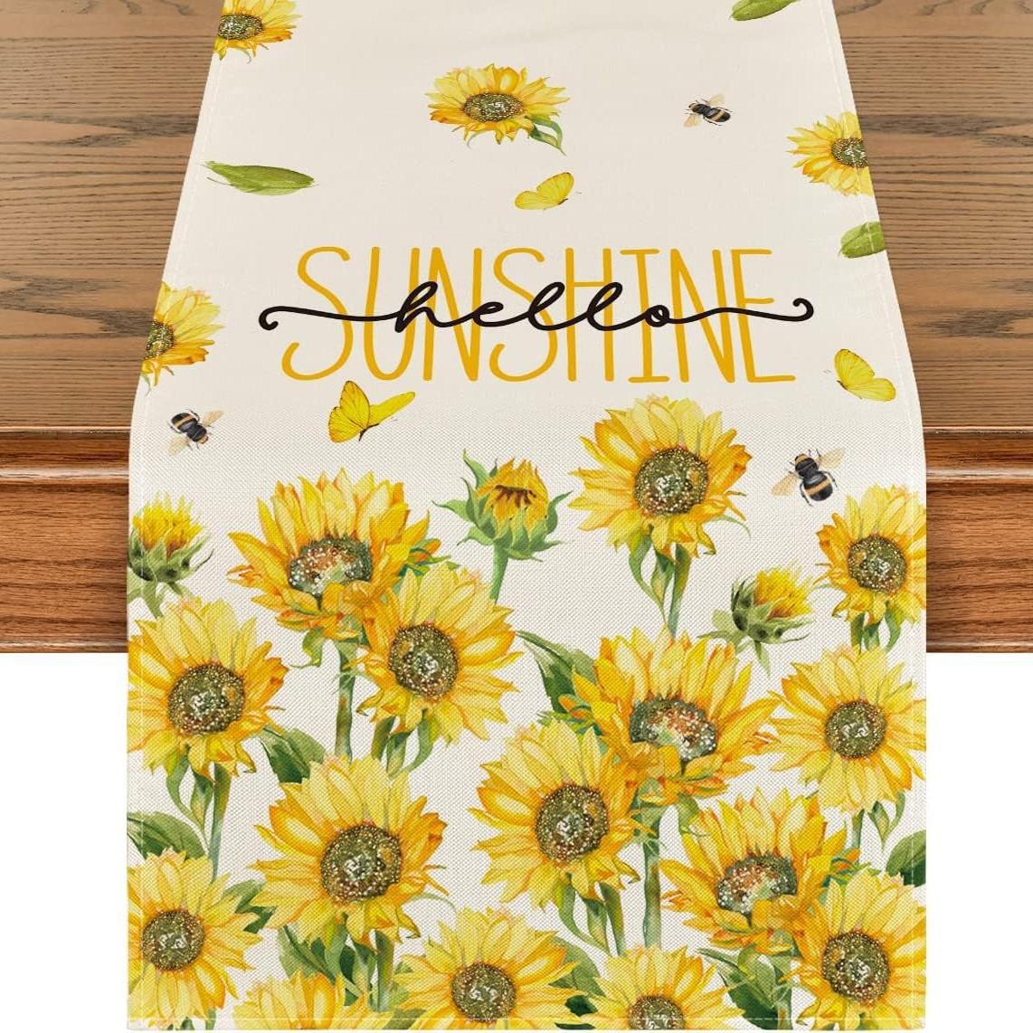 Primavera y verano venta en caliente bandejas de mesa transfronterizas frescas flores pastílicas imitación de tela de mesa de lino girasoles verde bandejas de mesa de hoja