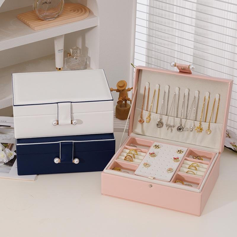 Transfronterizos de doble capa PU de gran capacidad pendientes caja de joyas anillo pendientes collar caja de joyas caja de joyas al por mayor image 4