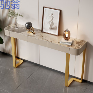 Yp7 Hallway Table End View Table Rock Plate Internet Celebrity Italian Style Entrance Cabinet Simple Modern Light Luxury Semi-round Living Room Wall Supply