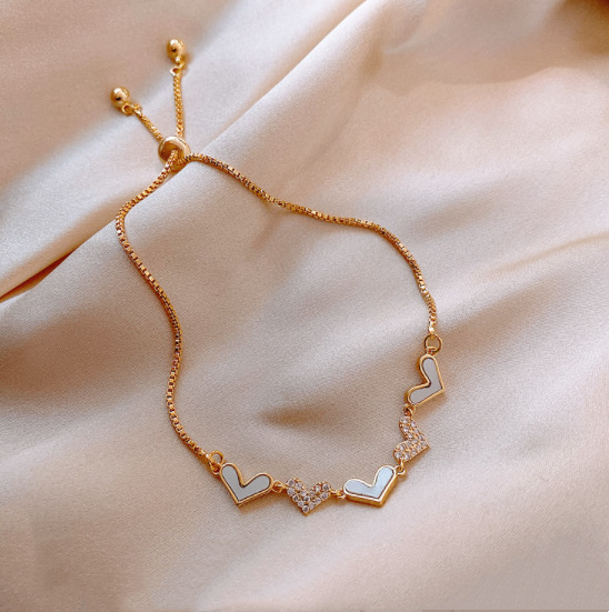 Zinc Alloy Chain Material cable chain Chain Type Glam Heart Shape Metal Plating Artificial Pearls Rhinestones Women's Bracelets
