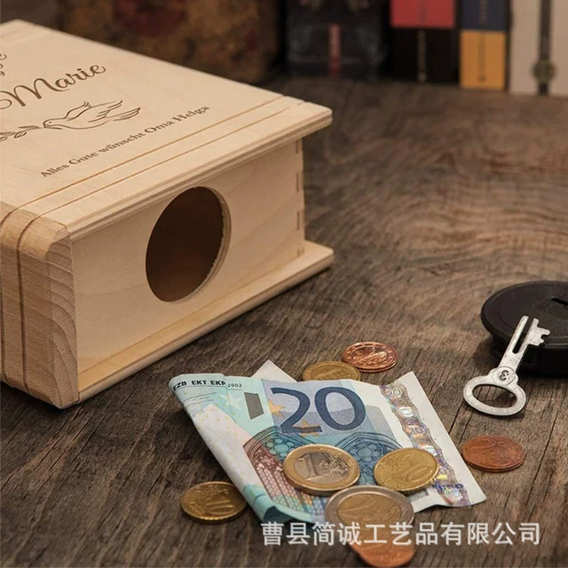 Wooden creative wallet, piggy bank, children's silver coin, storage box