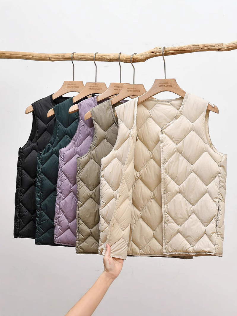 Otoño y invierno nuevo estilo de diamante GYUNDO damas chaleco de pluma corto moda de mujer V cuello con chaleco ligero abrigo
