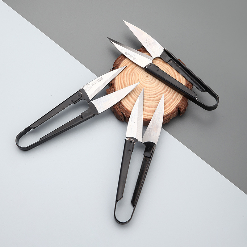 工厂直销黑色柄高碳钢U型纱剪家用十字绣线头剪弹簧纱线剪小剪刀