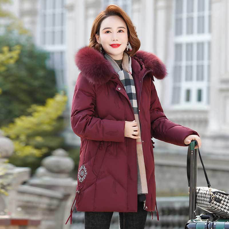 Luxury Fox Fur down Jacket for Middle-Aged and Elderly Women, 2025 Winter Fashion Elegant Ladies' Warm White Duck down Coat Luxury Fox Fur down Jacket for Middle-Aged and Elderly Women, 2025 Winter Fashion Elegant Ladies' Warm White Duck down Coat