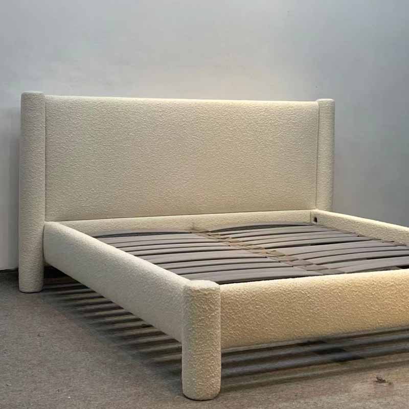 意式極簡侘寂風羊羔絨雙人床北歐現代實木輕奢臥室1.8米民宿大床