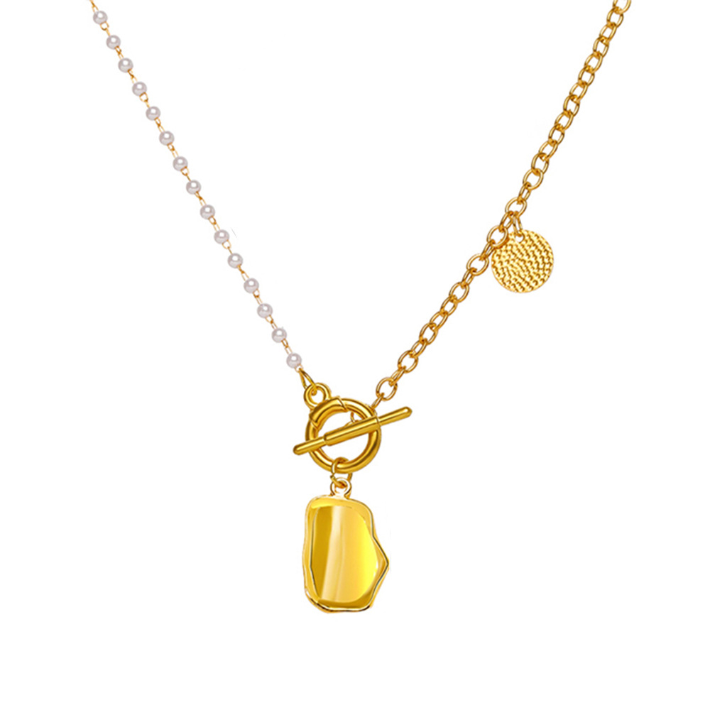 wholesale fashion pearl pendant OT buckle stitching alloy necklace Nihaojewelry