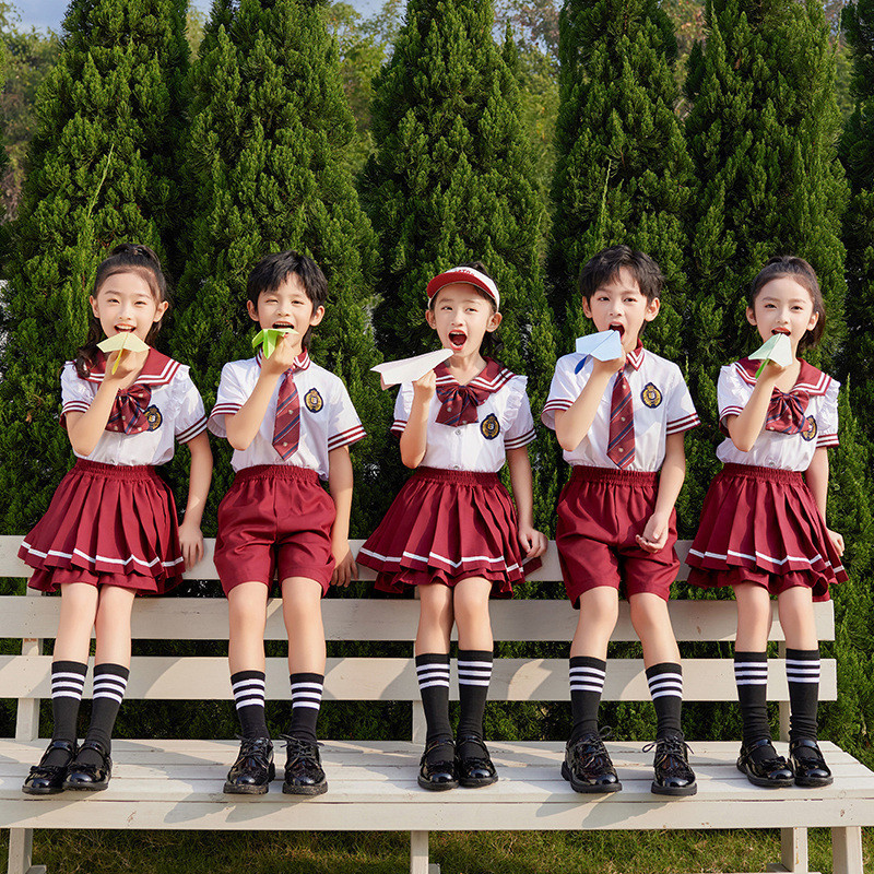 Preschool children's summer uniform, British-style short-sleeved class uniform for primary school students, Children's College school uniform for June 1st choir performance costume