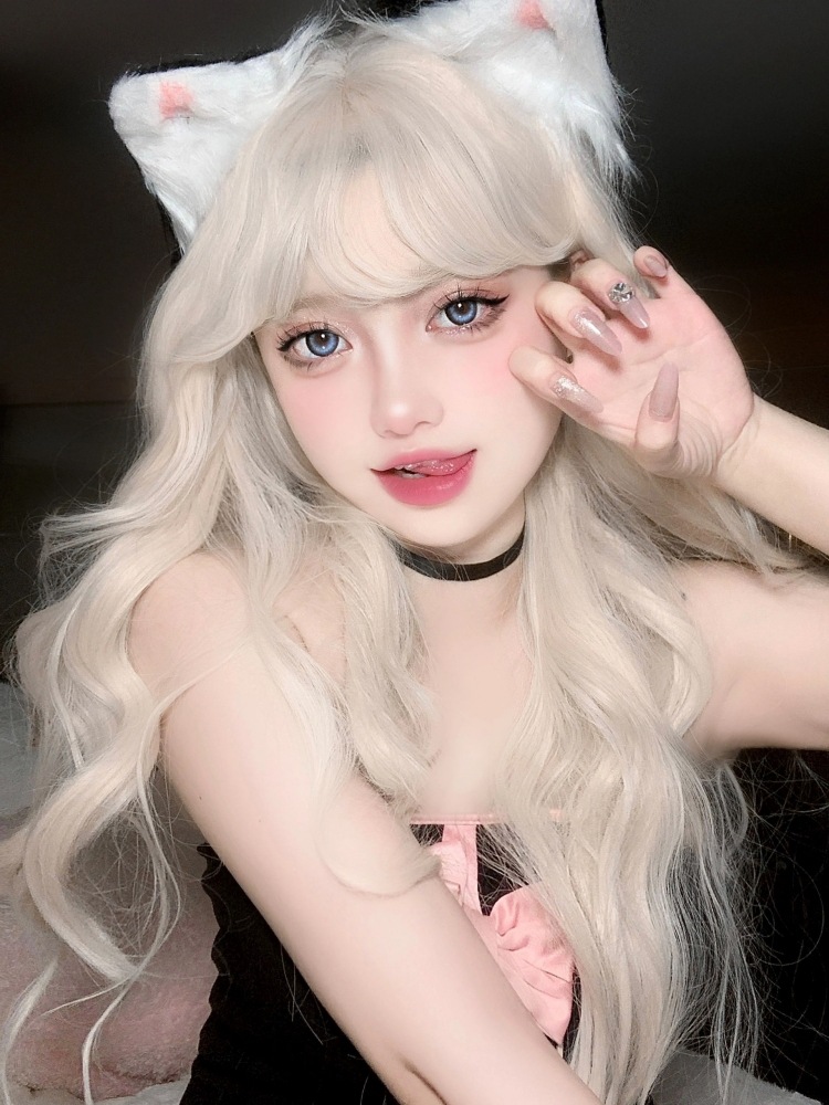 Starway wig female long hair cream gold lolita big waves long curly hair show white natural round face full head set