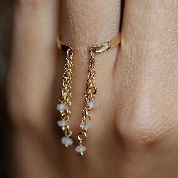 New multi-row tassel crystal pendant ring, versatile European and American style, simple tassel ring for women with a high-end feel