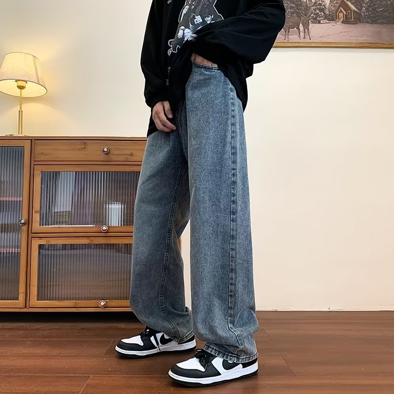 Jeans Men's Fashionable Brand Straight Loose Spring and Autumn Korean Style Fashionable All-match Casual Pants Pendant Wide Leg Dad Pants