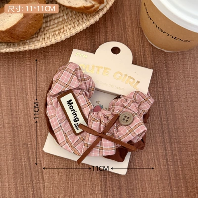 Hair Accessory for Girls, Saç üçün rezinlər - 5-brown-pink-plaid-washed-hair-tie