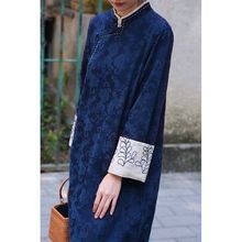 意大利尾货品牌剪标民族风撞色长袖刺绣花纹斜襟明线女连衣裙