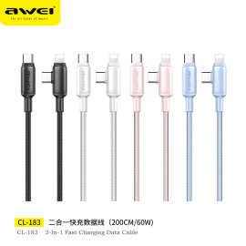 AWEI用维二合一快充数据线CL-183多功能传输数据线2米充电线