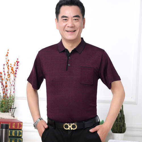 Men's Short Sleeve T-shirt, Middle-Aged Men's Clothing, Half-Sleeve Summer Wear, Middle-Aged Elderly Chiffon Top, Father's Outfit Base Shirt