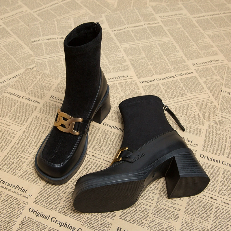 Miss 7120-12 Тонкие женские ботинки, осень 2025, новый стиль, замшевые короткие ботинки до щиколотки, высокие тонкие сапоги.