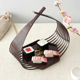 双剑六角手提盛器水果寿司盘酒店餐厅食物篮日式料理小吃糕点碟