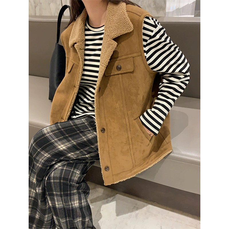 Плюс размер женский кашемировый жилет куртка из замшевого меха