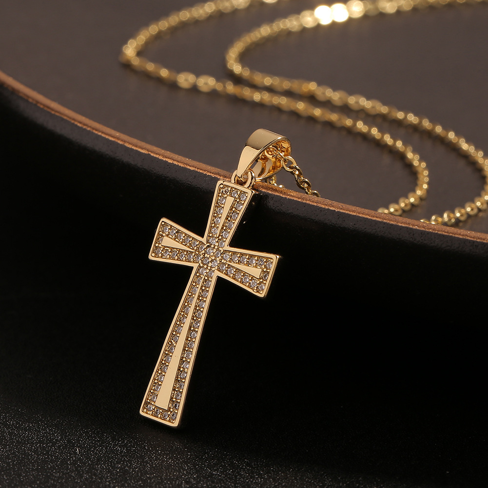 New Copper Micro-inlaid Zircon Cross Pendant Geometric Necklace Wholesale display picture 3