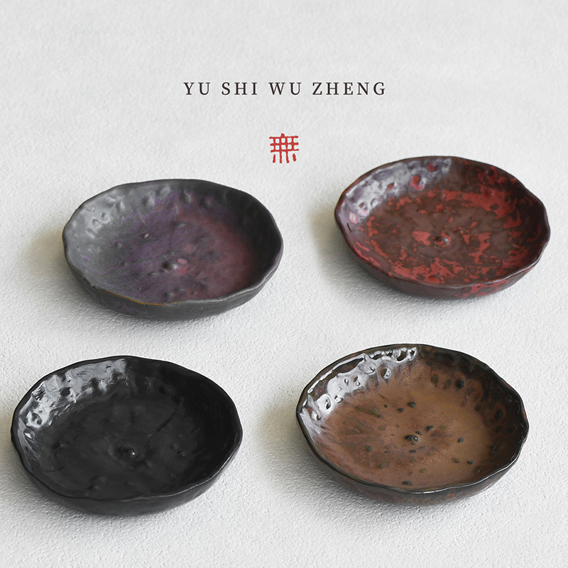 Japanese Wabi-Sabi Rustic Pottery Plate Creative Tableware Small Dish Japanese Cuisine Sushi Plate Ceramic Tray Pot Holder