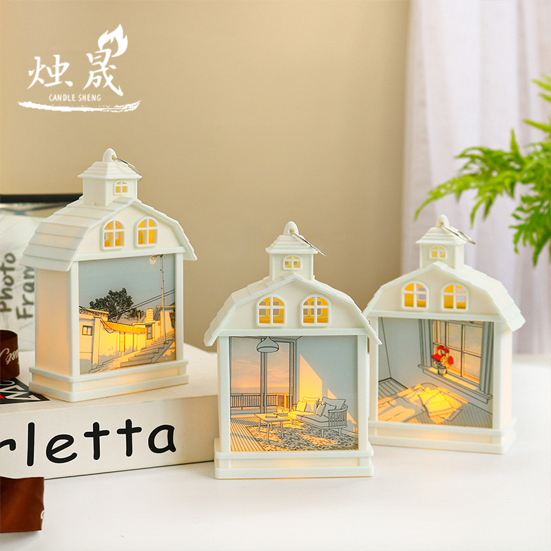 Light painting night light decorative table lamp ins style atmosphere small decoration Candlestick led sunshine three-dimensional transparent painting wind lamp