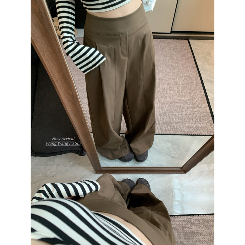 复古阔腿休闲裤女2025秋季新款纯色垂感高腰显瘦拖地长裤子潮ins|undefined