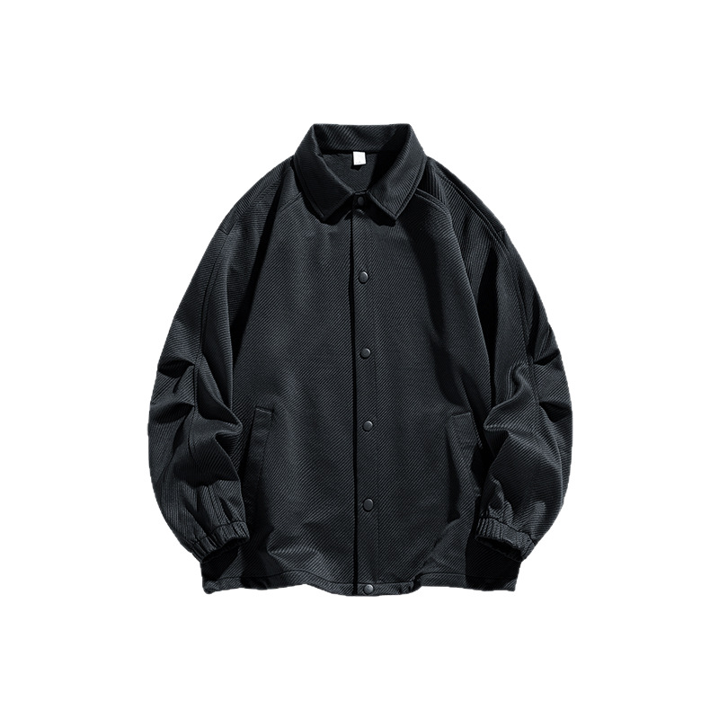 Schwere Herren-Twilljacke – Lässiger Mantel mit Vintage-Kragen, Seitentaschen, winddichte Polyester-Oberbekleidung für Frühling und Herbst_voghion.com