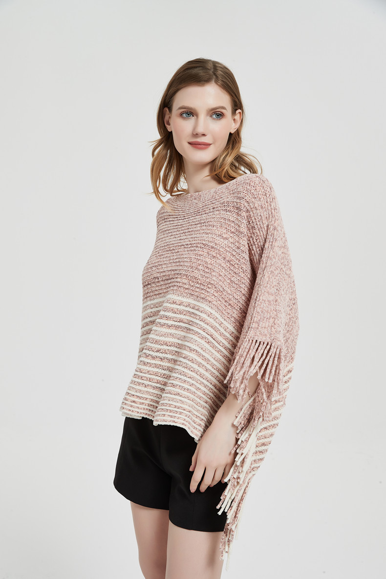 Unisex Fransenumhang Frühling und Winter Fledermausärmel Pullover Pullover gestreifter Umhang Pullover Umhang_voghion.com