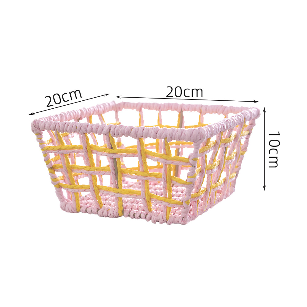 Ins風手作り紙ひも編みかご多機能間食雑物整理かご透かし化粧品デスクトップ収納ケース
