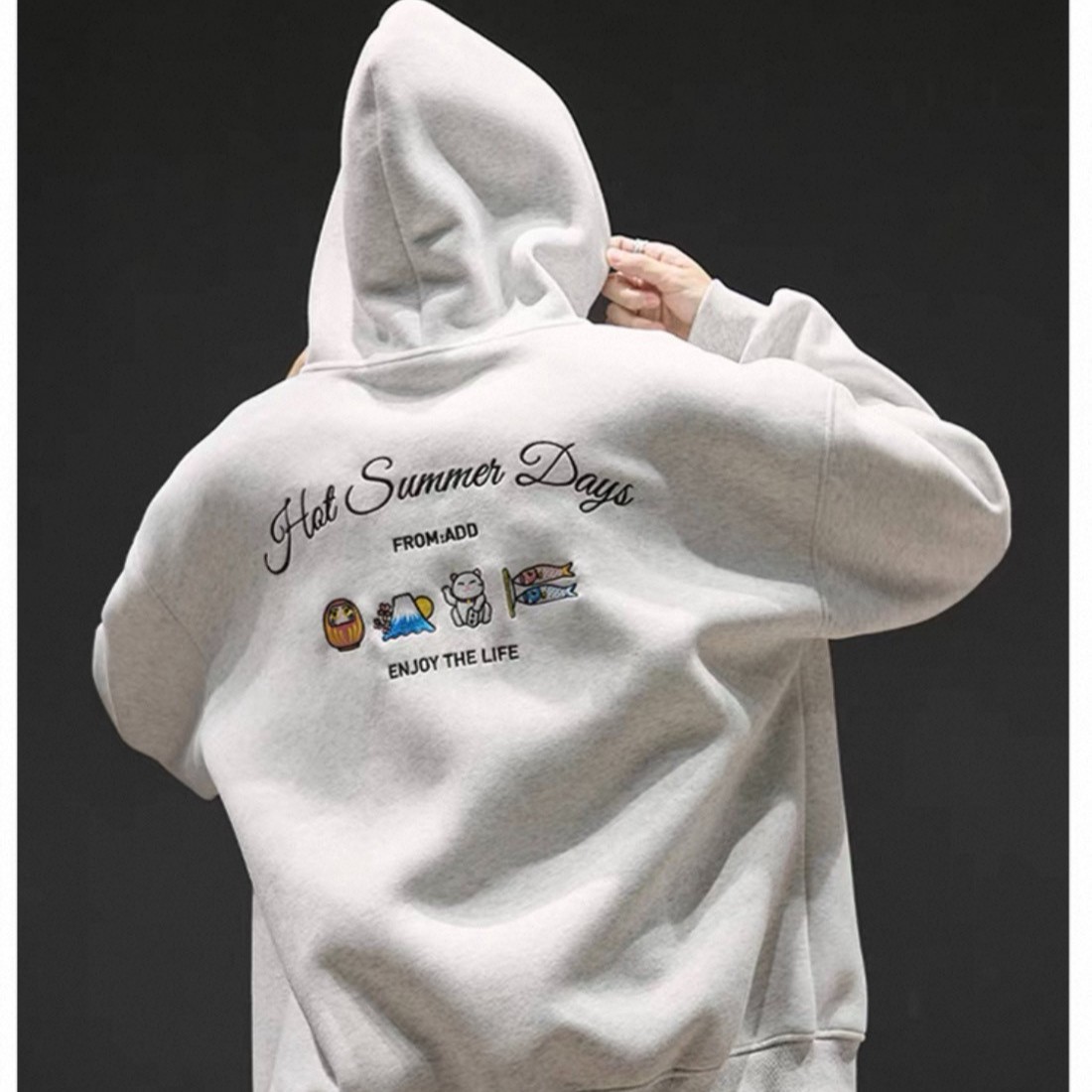 2026 Simple and Heavyweight 400g Embroidered Casual Hooded Sweatshirt for Men, Spring and Autumn Trendy Brand, Versatile with Colorful Floral Letters