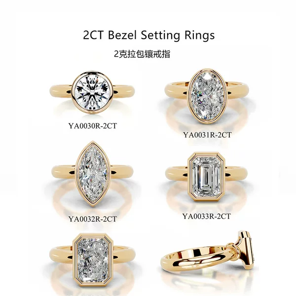 Light Luxury Niche 2 Carat All-Inclusive Wedding Ring Cross-Border Ins Popular S925 Sterling Silver Plated 18K Gold Moissanite Ring