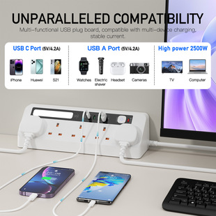 British Desktop Corner Triangular Socket Touch Three-Color Night Light Overload Protection Switch Extension Cord Strip