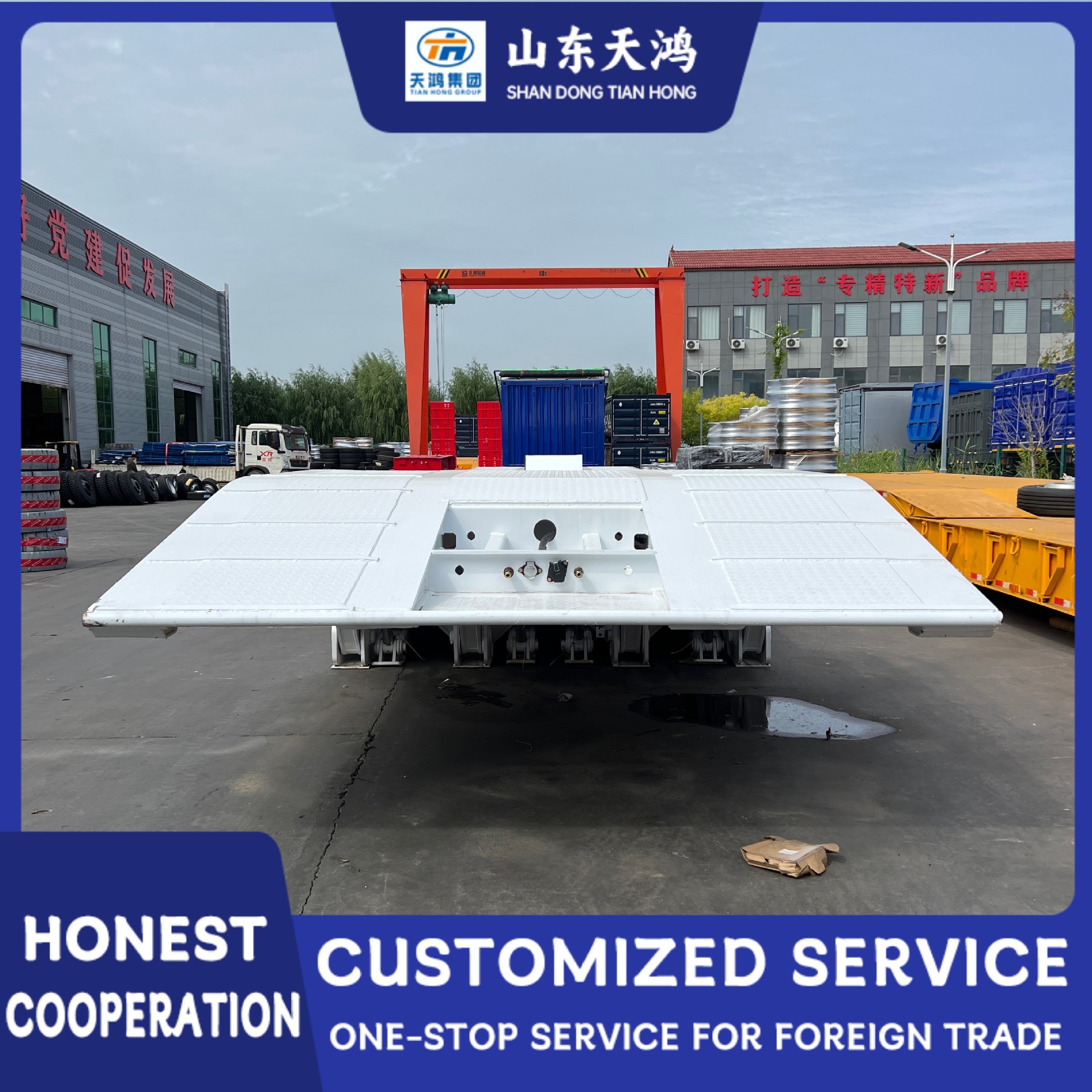 Manufacturer Sells Ready-Made Export Folding Goose Head Low Flatbed Semi-Trailer African and Middle Eastern Heavy Machinery Transport Trailer