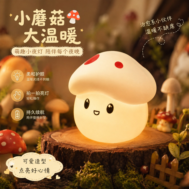 New cross-border mushroom silicone night light, touch-sensitive soft light eye-protecting bedroom bedside lamp, colorful ambient light table lamp New cross-border mushroom silicone night light, touch-sensitive soft light eye-protecting bedroom bedside lamp, colorful ambient light table lamp