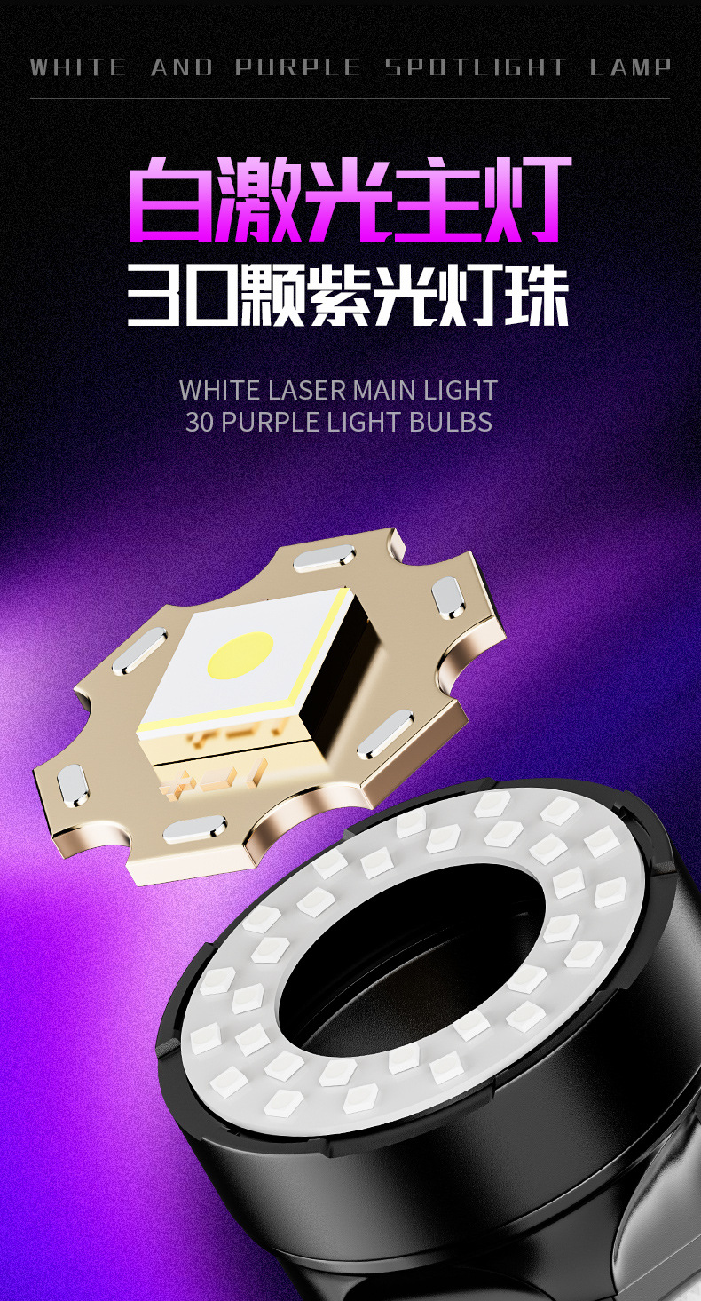New Model Scorpion Lamp 365Nm Purple Light Portable Lamp Outdoor Searchlight Rechargeable Long-Lasting Lighting Flashlight