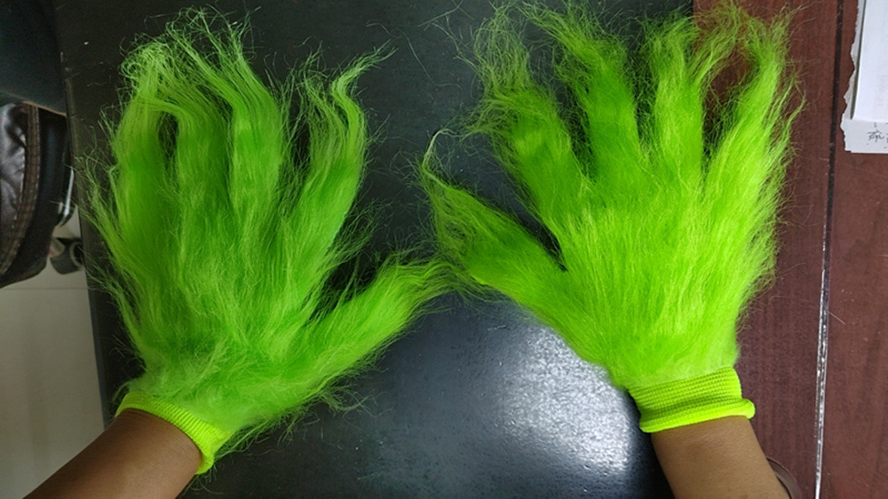 Grinch Handschuesch gréng Grinch Stola Chrëschtdag Halloween Party Elf gréng Hoereg Monster Kappbedeckung Mask_voghion.com