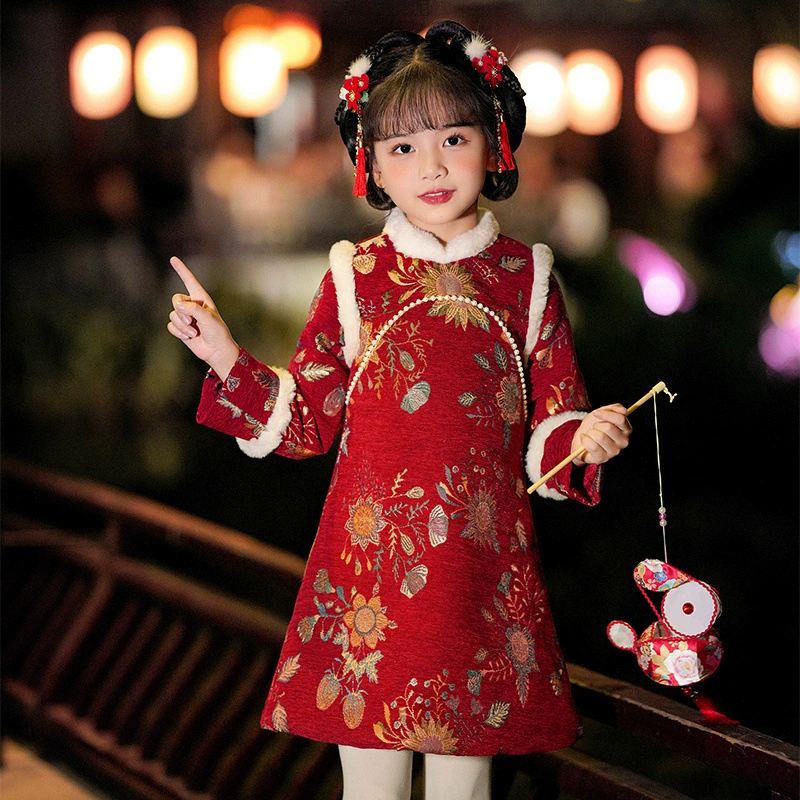 Новогодняя одежда для девочек Hanfu зима 2025 новый детский ветер утолщение
