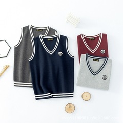 韓国風春秋男の子用ニットベスト、子供用Vネックコットンベスト、小学生セーター卸売