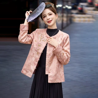 新中式夹棉外套女高级感秋冬季棉袄2026新款国风钉珠刺绣棉服上衣