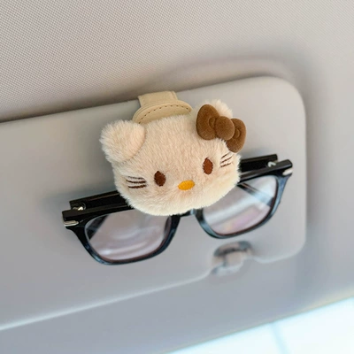 Car-Mounted Glasses Clip for Use Car Glasses Clip/Bill Clip - gray-kitty-beige